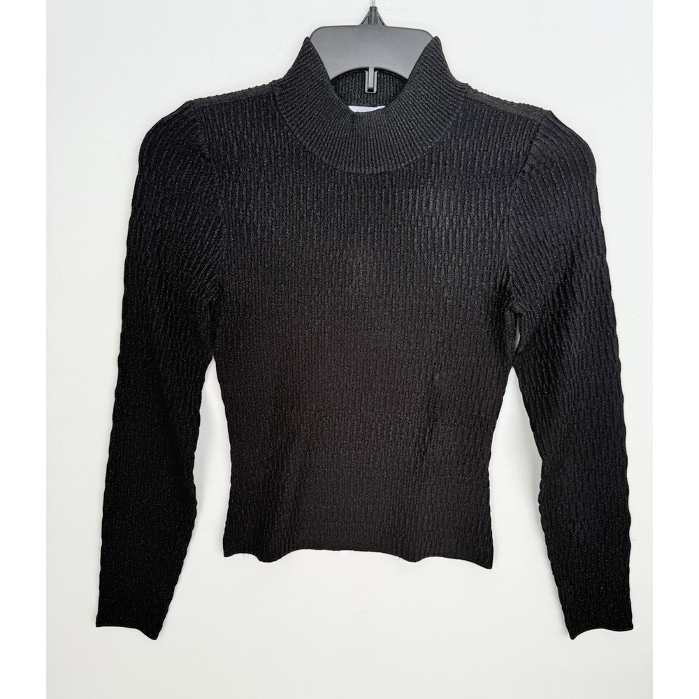 Veronica Beard‎ Black Metallic Ribbed Long Sleeve Mock Neck Top Shirt Size XS
